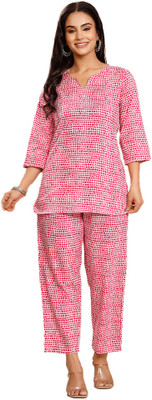 Anurang Women Geometric Print Pink Night Suit Set