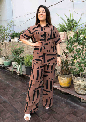 Marziyaa Women Printed Brown Shirt & Pyjama set