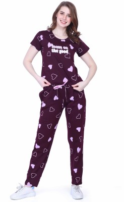 NIGHTVIEW Women Printed Brown Top & Pyjama Set