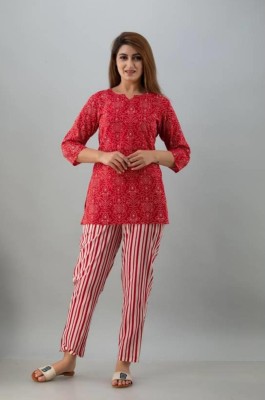 klieder Girls Printed Red Top & Pyjama Set