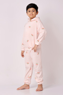 FitIn OutFit Boys & Girls Self Design, Printed Pink Night Suit Set