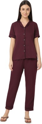 Smarty Pants Women Solid Maroon Shirt & Pyjama set