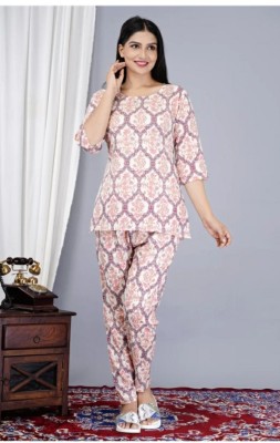 Rishit creation Women Printed Pink Night Suit Set