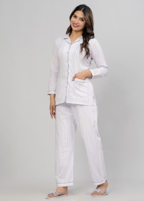 CTMTEX Women Printed White Shirt & Pyjama set