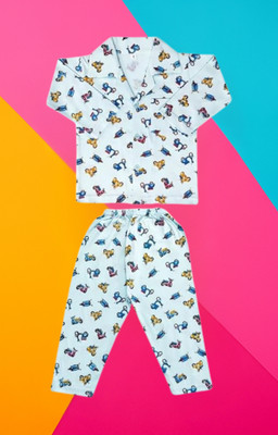 Priyabhakta Baby Boys & Baby Girls Printed Blue Night Suit Set