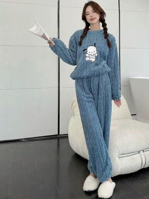 TIARO Women Embroidered Blue Top & Pyjama Set