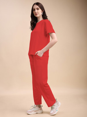 Kashikey creation Women Solid Red Top & Pyjama Set