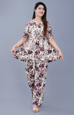 MintMarie Women Printed Multicolor Night Suit Set