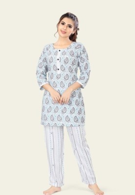 GOVINDDEVFAB Women Printed Grey Top & Pyjama Set