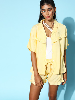 Beebelle Women Solid Yellow Top & Shorts Set