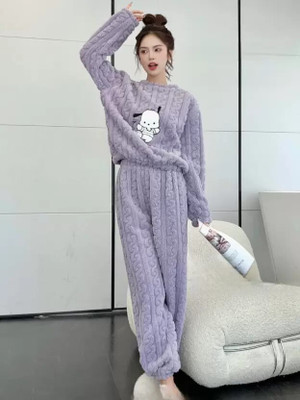 Sanchi Collection Women Self Design Purple Night Suit Set