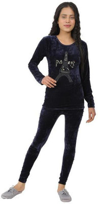 Mehak fashion Women Self Design Dark Blue Night Suit Set