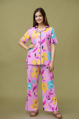 PINGALA Women Printed Pink Shirt & Pyjama set