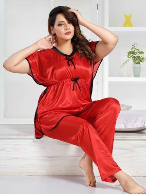 Vasucom Women Solid Red Night Suit Set