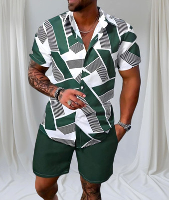 THEBROSSCO Men Printed Green Night Suit Set