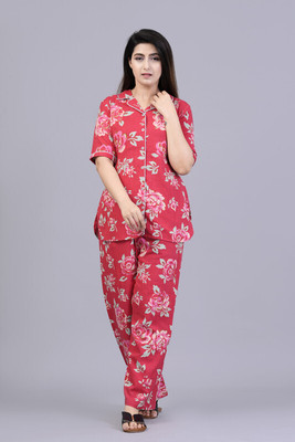 ARYAN TEXTILES Women Floral Print Red Shirt & Pyjama set