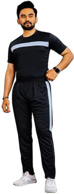BALUDACLOTHS Men Self Design Black Top & Pyjama Set