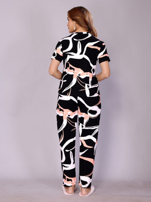 HouseOfCommon Women Self Design Black Night Suit Set