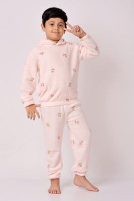 Keenuu Kids Nightwear Girls Self Design Fleece Blend(Pink Pack of 1)