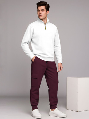 TRIPR Men Solid White, Maroon Night Suit Set