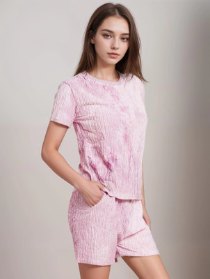 Lugo Women Solid Pink Night Suit Set