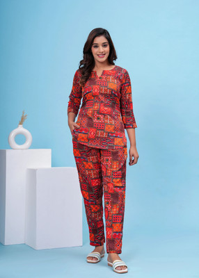 EMPIRE STYLE Women Floral Print Red Top & Pyjama Set