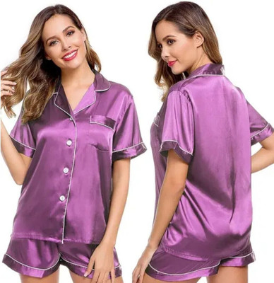 Vd hub Women Solid Purple Night Suit Set