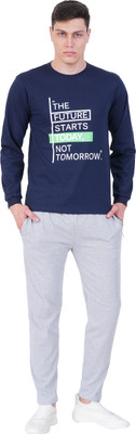 GOKUL FASHION Men Self Design Dark Blue Top & Pyjama Set