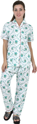 LDHSATI Women Floral Print Green Night Suit Set