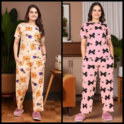 FASHION GREAB Women Printed Multicolor Top & Pyjama Set