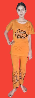 GSGARMENT Women Printed Yellow Top & Pyjama Set