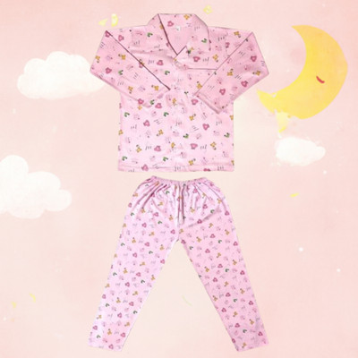 MW PRINTS Baby Boys & Baby Girls Printed Pink Night Suit Set
