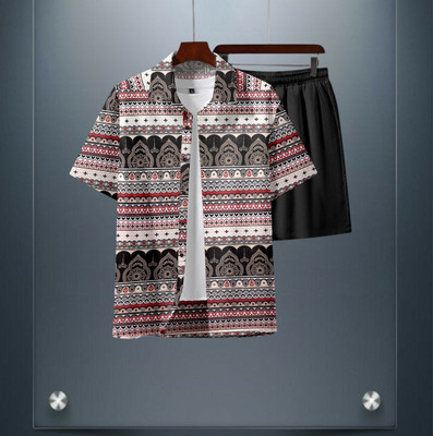 GLORI STAR Men Printed Brown Night Suit Set