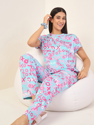 SWEET DREAMS Women Printed Green Top & Pyjama Set