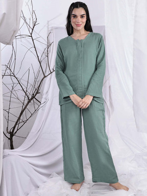 ETC Women Solid Green Night Suit Set