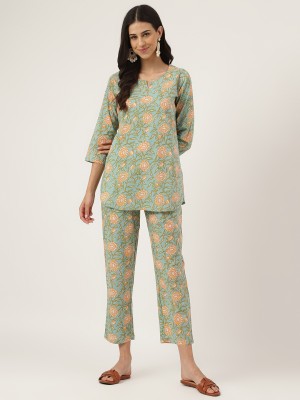 DIVENA Women Floral Print Green Night Suit Set