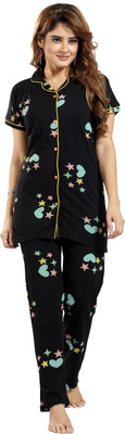 MAYRAPROFASHION Women Printed Black Shirt & Pyjama set