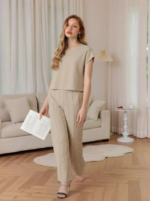 Dwarros Women Solid Beige Top & Pyjama Set