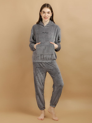 Lugo Women Solid Grey Night Suit Set