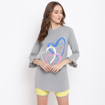 La inTimo Women Printed Grey Top & Shorts Set