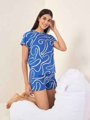 SWEET DREAMS Women Printed Blue Top & Shorts Set
