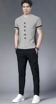 TRIPR Men Printed Grey, Black Night Suit Set