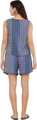 ShopGlobal Women Floral Print Blue Top & Shorts Set