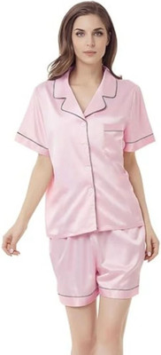 Vd hub Women Solid Pink Night Suit Set