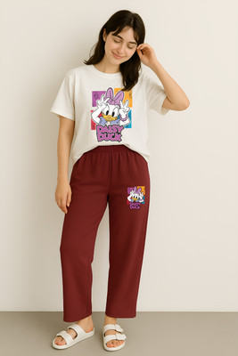 Shonisha Women Printed Maroon Top & Pyjama Set