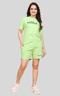 WHITDUCK Women Solid Green Top & Shorts Set