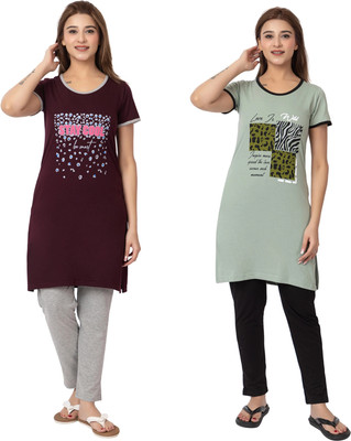 GEE 5 Women Printed Multicolor Night Suit Set