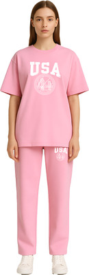 Shonisha Women Printed Pink Top & Pyjama Set