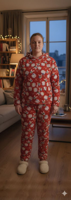 Pollo Loco Women Solid Red, White Night Suit Set