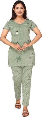 Clint Women Printed Light Green Night Suit Set